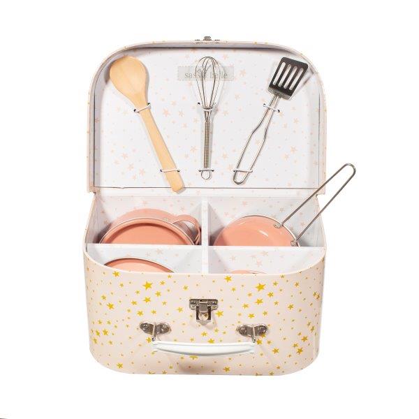 Toy Tin Cooking Set with Pots, Pans and Utensils - Pretend Play - Sass & Belle
