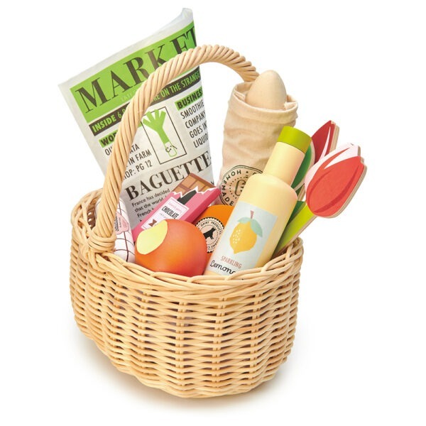 Toy Wicker Shopping Basket with Wooden Play Food - Tender Leaf Toys