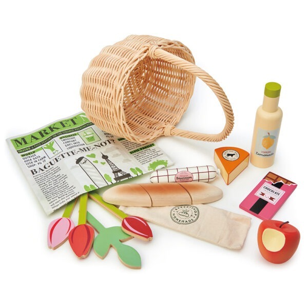 Toy Wicker Shopping Basket with Wooden Play Food - Tender Leaf Toys