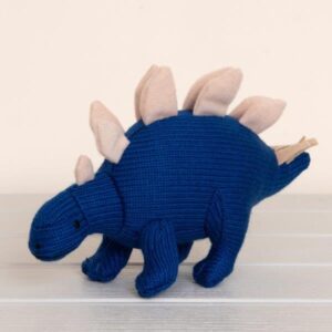 Knitted Dinosaur Toy Rattle - Blue Stegosaurus - Best Years Toys