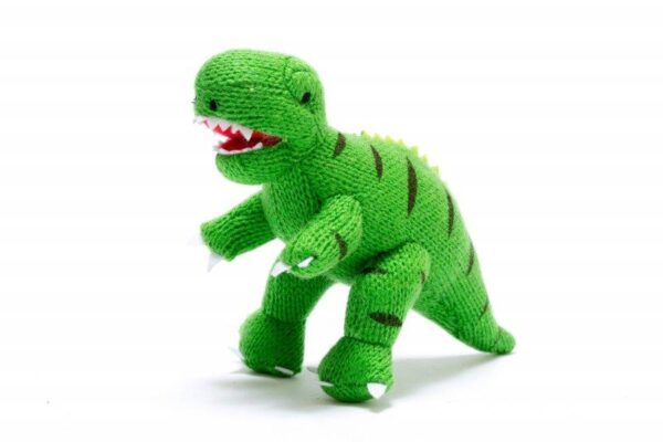 Knitted Dinosaur Toy Rattle - Green T-Rex - Best Years Toys