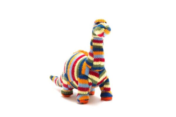 Knitted Dinosaur Toy Rattle - Striped Diplodocus - Best Years Toys