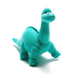 Knitted Dinosaur Toy Rattle -Turquoise Diplodocus - Best Years Toys