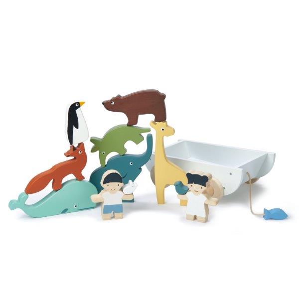 Toy Pull Along Boat with Animals - Wooden Toys for Children - Tender Leaf Toys