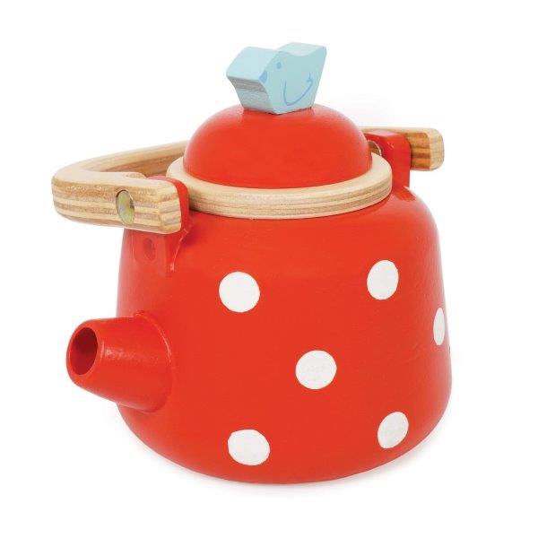 Red Dotty Wooden Toy Kettle - Le Toy Van Wood Kettle - Kitchens and Playfood