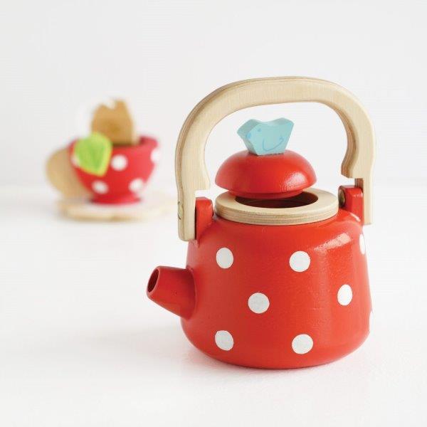 Red Dotty Wooden Toy Kettle - Le Toy Van Wood Kettle - Kitchens and Playfood