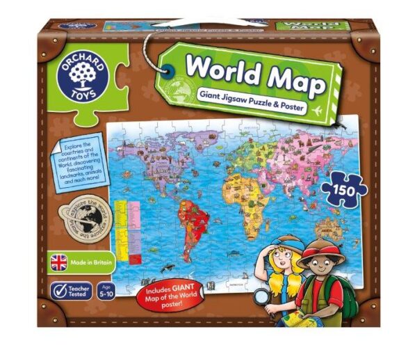 150 Piece World Map Jigsaw Puzzle for Children - Orchard Toys
