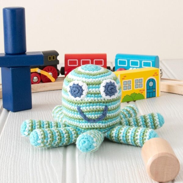 Turquoise Crochet Octopus Soft Toy and Baby Rattle