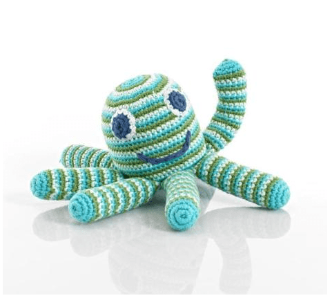 Turquoise Crochet Octopus Soft Toy and Baby Rattle