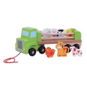 Farm Lorry with Wooden Animals - Jumini Pull Along Farm Vehicle - Wooden Toys for Children