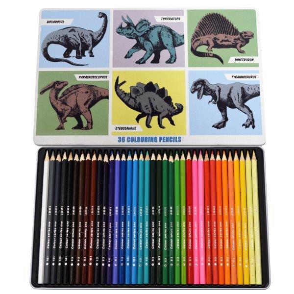 Prehistoric Lands Dinosaur Colouring Pencil Set with Tin - Rex London - Children 's Dinosaur Coloured Pencil Set