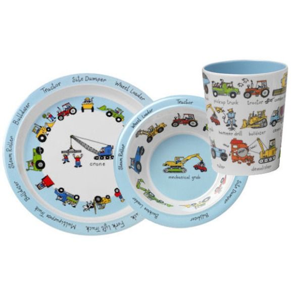 Tyrrell Katz Melamine Trucks Dinner Set - Trucks Plate Set and Tableware for Children