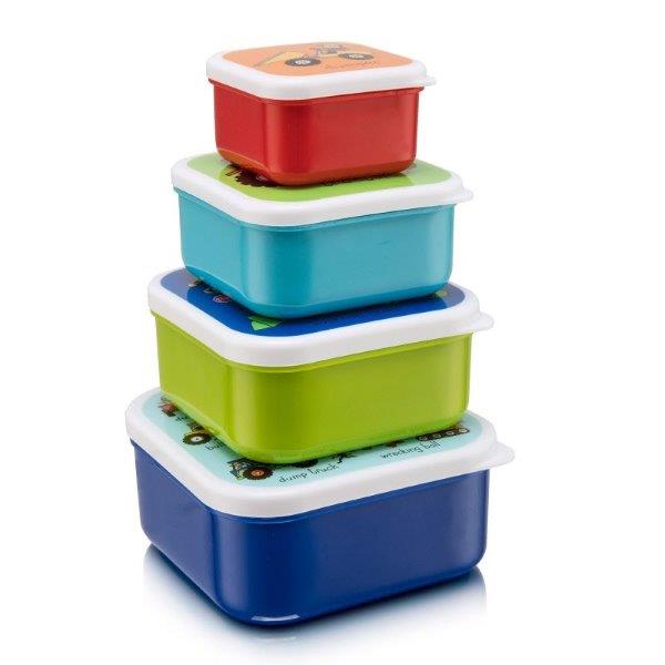Tyrrell Katz Trucks Snack Box Set - Set of 4 Trucks Lunch Boxes for Children