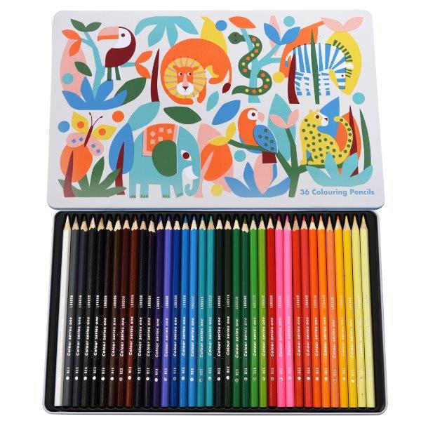 Wild Wonders Colouring Pencils with Tin - Rex London - Set of 36 Coloured Pencils with Tin for Children