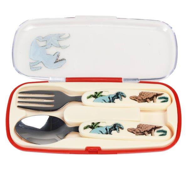 Dinosaurs Cutlery Set with Case for Children - Rex London Children's Prehistoric Land Cutlery Set