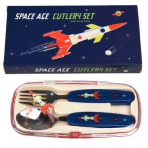 Space Age Cutlery Set with Case for Children - Rex London - Children Spoon and Fork Set with Case