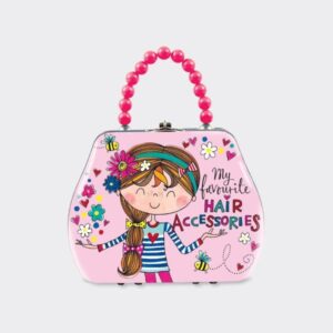 Tin Hand Bag with Bead Handle - Rachel Ellen Designs - Hair Accessories - Children's Tin Storage Bag