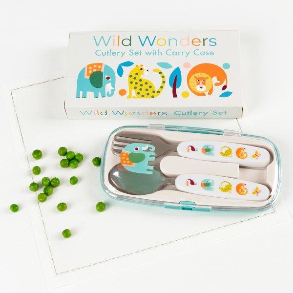 Wild Wonders Cutlery Set with Case for Children - Rex London - Children's Fork and Spoon Set with Case