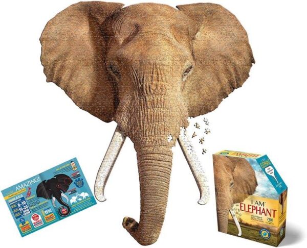Animal-Shaped Jigsaw Puzzle for Kids Age 10 + with Elephant Fun Facts by Madd Capp