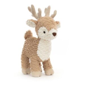 A standing reindeer soft called named Mitzi. Made by Jellycat softs toys, this caramel coloured reindeer has golden antlers and hooves. The perfect Christmas stocking filler
