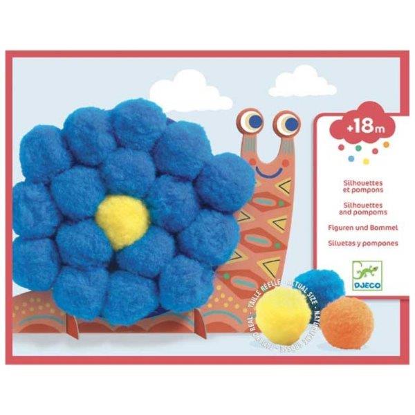 An arts and crafts activity set for children age 18 months plus. Make fluffy pom pom animals with these self adhesive animal silhouettes and dispaly on the stands provided. From Djeco