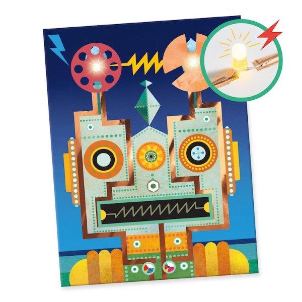 Once you have assembled your electric circuit robot art sit back and watch your creations light up.