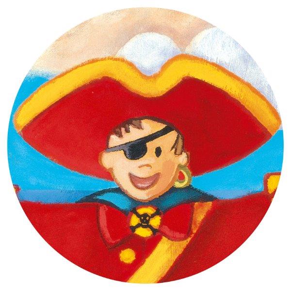 A Djeco Silhouette jigsaw puzzle that comes in a lovely pirate shape box depicting a tropical treasure island scene.