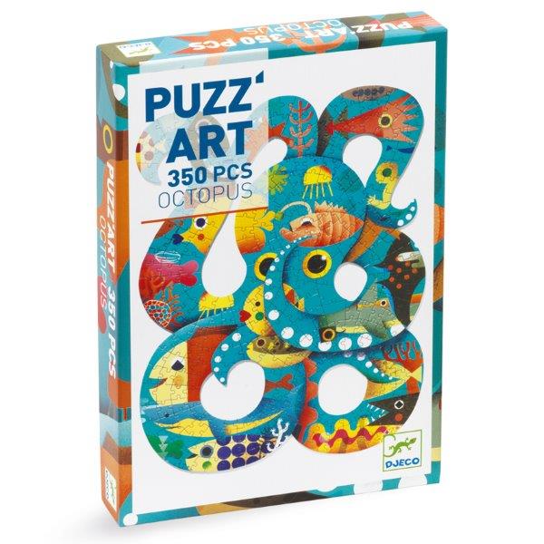 A children's jigsaw puzzle in the shape of an octopus with no corners or straight edges